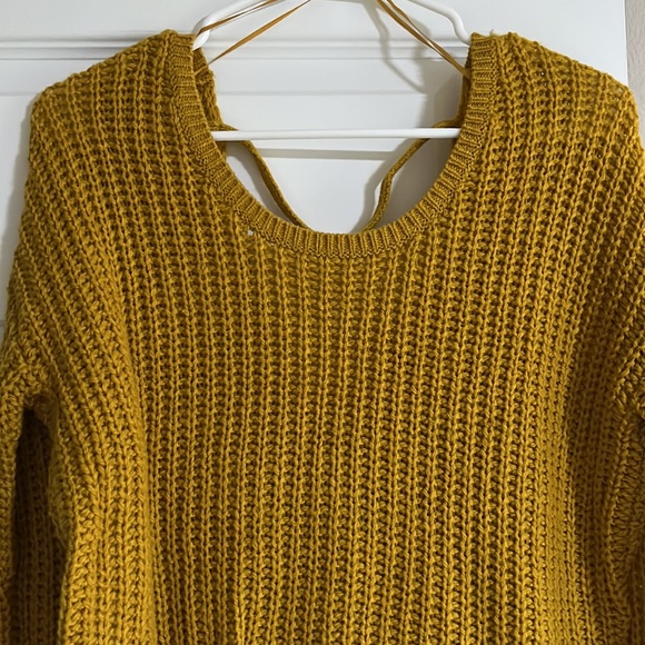 open back mustard yellow sweater - Picture 2 of 4